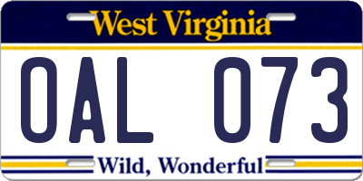 WV license plate OAL073
