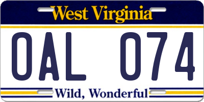 WV license plate OAL074