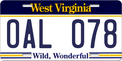 WV license plate OAL078