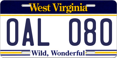 WV license plate OAL080