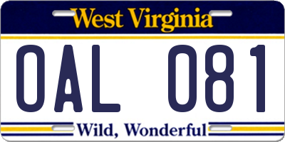 WV license plate OAL081