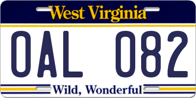 WV license plate OAL082