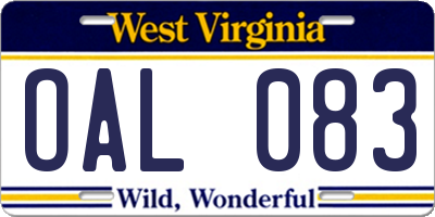 WV license plate OAL083