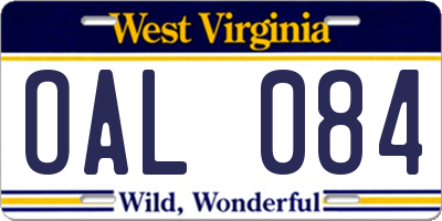WV license plate OAL084