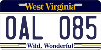 WV license plate OAL085