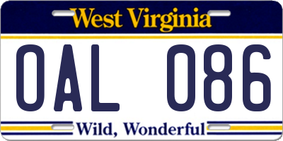 WV license plate OAL086