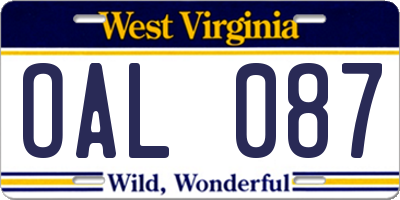 WV license plate OAL087