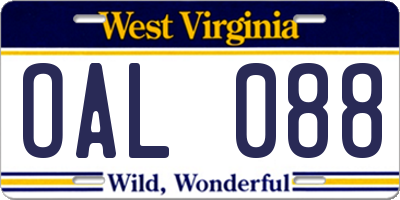 WV license plate OAL088
