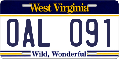 WV license plate OAL091