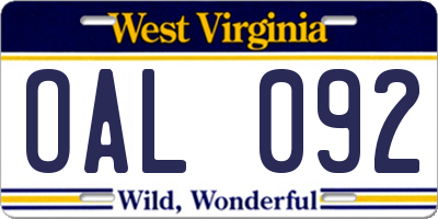 WV license plate OAL092
