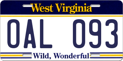 WV license plate OAL093