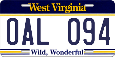 WV license plate OAL094