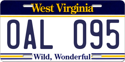 WV license plate OAL095