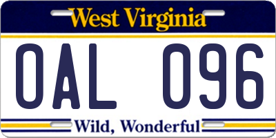 WV license plate OAL096