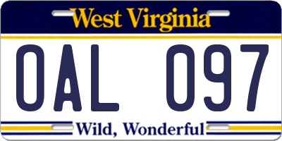 WV license plate OAL097