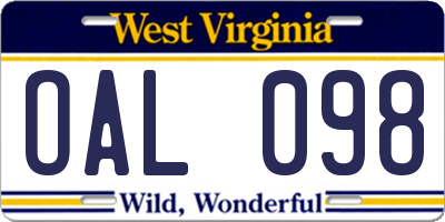 WV license plate OAL098