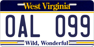 WV license plate OAL099