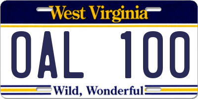 WV license plate OAL100