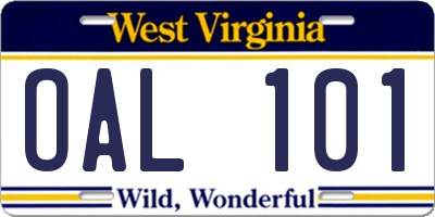 WV license plate OAL101