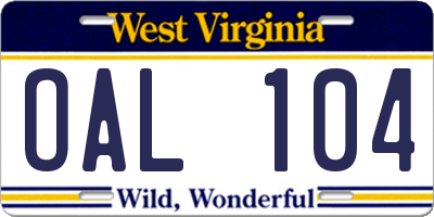 WV license plate OAL104