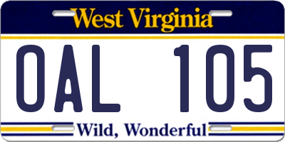 WV license plate OAL105