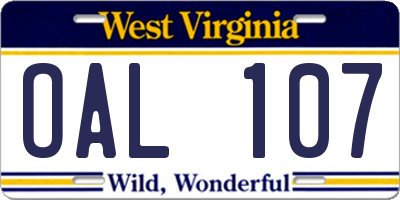 WV license plate OAL107
