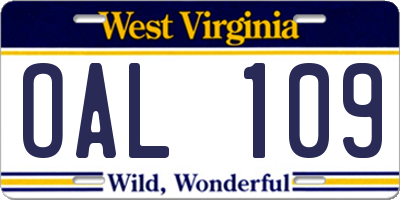 WV license plate OAL109