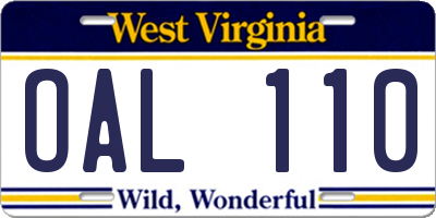 WV license plate OAL110