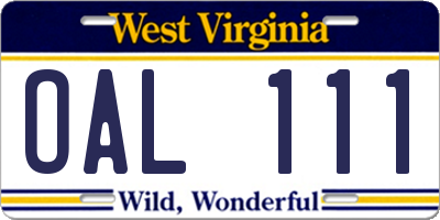 WV license plate OAL111