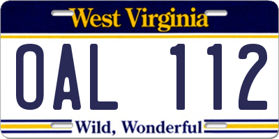WV license plate OAL112