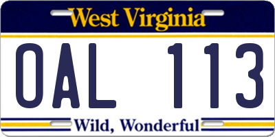 WV license plate OAL113