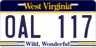 WV license plate OAL117