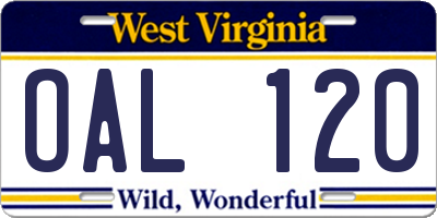 WV license plate OAL120