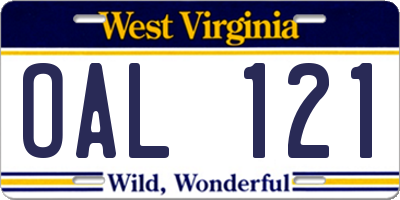 WV license plate OAL121