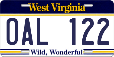 WV license plate OAL122
