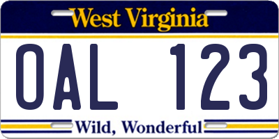 WV license plate OAL123
