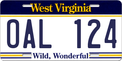 WV license plate OAL124
