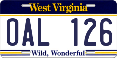 WV license plate OAL126