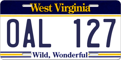 WV license plate OAL127