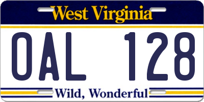 WV license plate OAL128