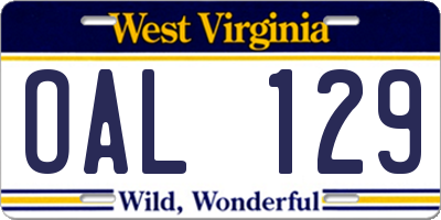 WV license plate OAL129