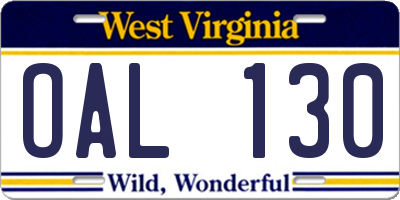 WV license plate OAL130