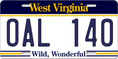 WV license plate OAL140