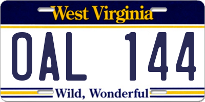 WV license plate OAL144