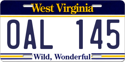 WV license plate OAL145