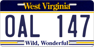 WV license plate OAL147