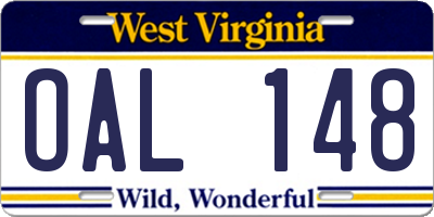 WV license plate OAL148
