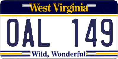 WV license plate OAL149