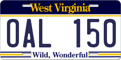 WV license plate OAL150