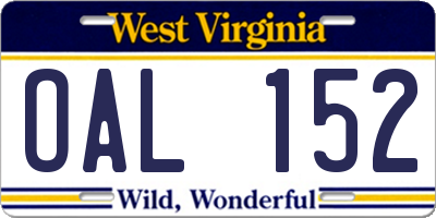 WV license plate OAL152